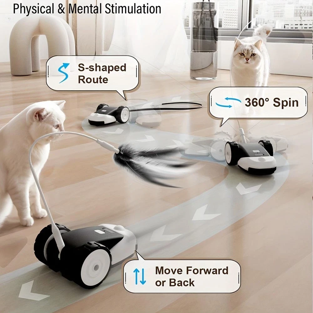 3-In-1 Durable Strong Stimulating Entertaining 3-in-1 Interactive Cat Teaser Toy