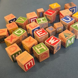 Wooden Alphabet Letter Blocks Cube Toy Lot, Assorted Colors, Vintage Style
