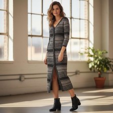 Free People Long Sleeve Striped Knit Dress - Gray