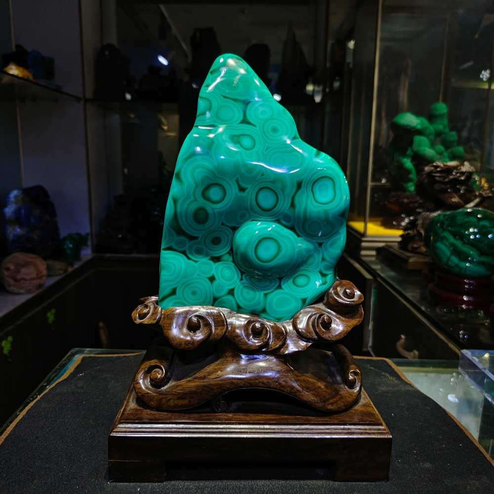 10.5LB Rare TOP Natural Malachite Quartz Carved Crystal Mineral Reiki Decor+Base