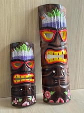 Hawaii Hand Made Carved Wooden 20" Tiki Painted Mask Wall Decor Hanging Man Cave