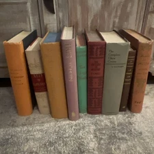 Lot of 9 Books Red Cloth Bindings Decor Staging Display Antique Old Vintage