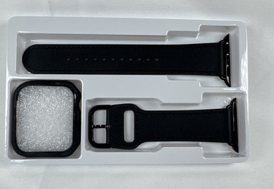NEW Genuine Leather Apple Watch Band Strap for 42mm 44mm Black with Face Cover