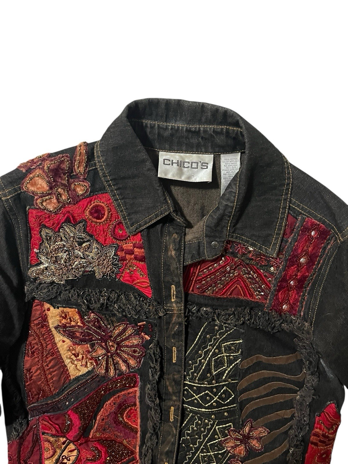 Chico’s Patchwork Beaded Embroidered Maxi-Artsy D… - image 3