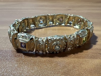 Ross Simons Etrusker Sterlingsilber 18 Karat Gold Vermeil Edelstein Armband 31,8 g
