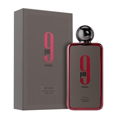 Afnan 9 PM Rebel Unisex - Fruity, Woody, Ambery Notes, EDP Long-Lasting 3.4 oz
