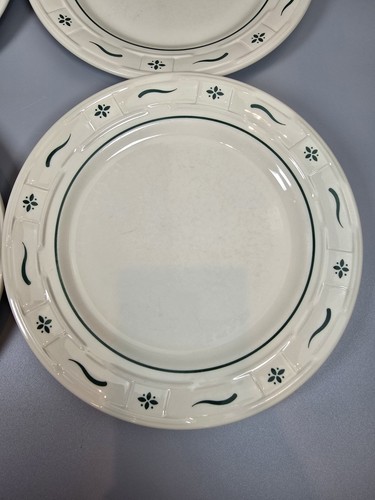 SET OF 4 Longaberger Pottery Woven Traditions Green 10" Dinner Plates USA - Picture 2 of 11