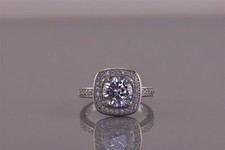 PAJ Sterling Silver Cushion Cubic Zirconia Box Halo Accented Band Ring 925 Sz: 7