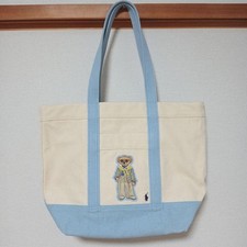 Polo Ralph Lauren Bear Canvas Tote Bag Blue Large Capacity Unused Women Classic