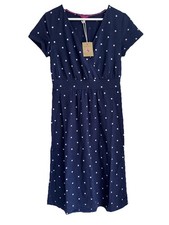 Joules Spring Jude Dress Navy & white Polka Dot Wrap Style Bnwt Size 10 Stretch