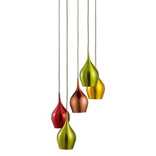 Image of 5 Lights Artisan Style Ceiling Fitting Pendant Light Multi-Drop Coloured Shades