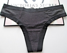 VICTORIA'S SECRET PINK No Show Thong Panty VS Black Lurex Shine S M L XL Mesh