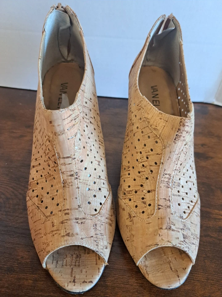 Sapatos femininos VANELI sapatos de couro de cortiça recortado peep toe fecho com zíper sapatos 9 N - Imagem 4 de 4
