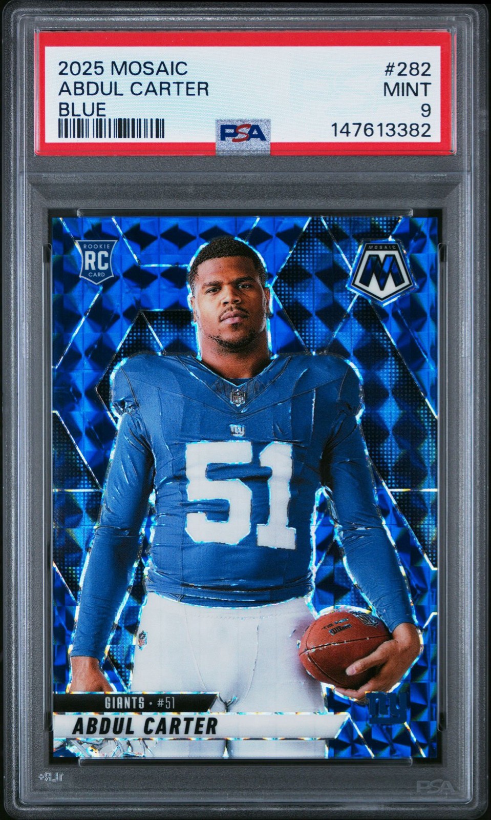 2025 Panini Mosaic - Abdul Carter #282 Blue Mosaic Prizm /99 (RC) PSA 9