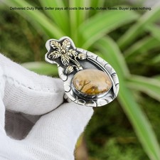Valentines Sale Sterling Silver Peanut Wood Jasper Stone Flower Statement Ring