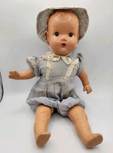 Old Antique Composition Doll With Outfit 18" Cloth Body Plastic Eyes Baby Dolly - Picture 2 of 10