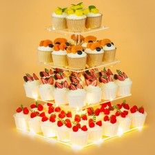 4 Tier Cupcake Stand Holder with LED, Acrylic Square transparency