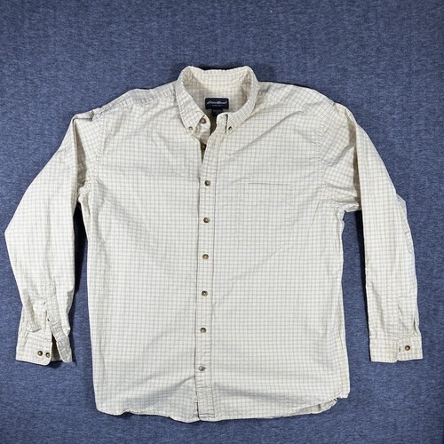 Camicia Eddie Bauer con bottoni uomo XXL 2XL alta gialla a quadri manica lunga vintage - Foto 1 di 7