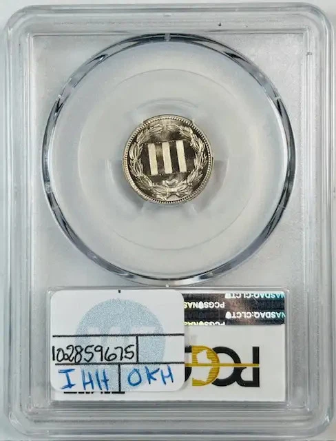 1889 P Three Cent Pieces (Nickel) PCGS PR-65 Proof CAC Sight White - Image 2 of 3