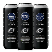 Nivea Men Deep Active Clean Charcoal Body Wash Pack Of 3 16.9 Fl Oz