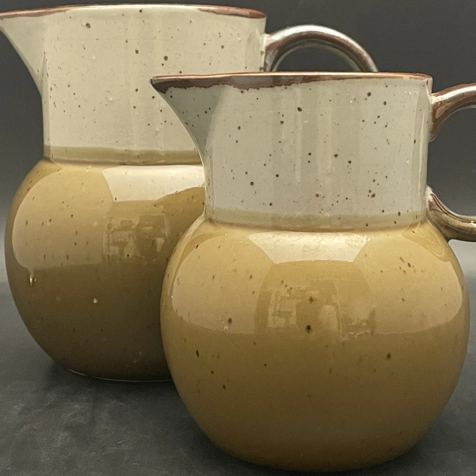 Lanzas/jarras Vandor Imports 2 piezas marrón moteado c1970 hechas en Japón 2,5 y 5 tazas Foto 3 de 4