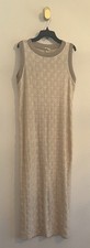Zara Fitted Textured Diamond Knit Midi Dress Sleeveless Womens M Medium Beige