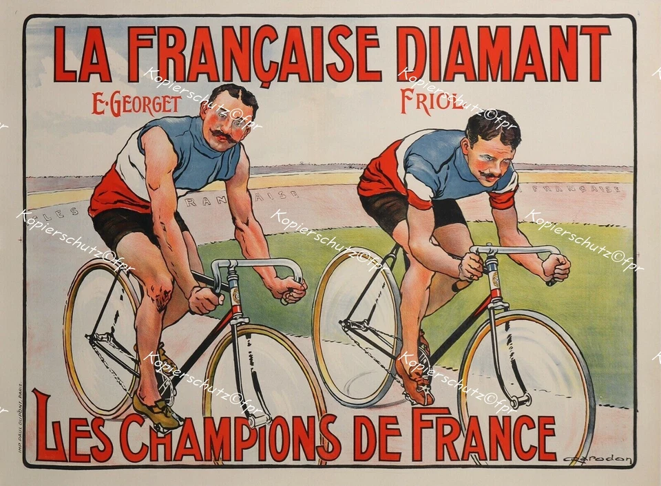 La Francaise Diamant Rennfahrer Radrennen Rennrad Fahrrad Tour de France Plakat - Bild 1 von 1