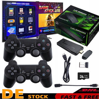 4K HDMI Wireless Videospielkonsole 20000+Spiele TV Stick 64GB + 2Gamepad USB