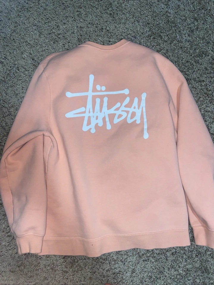RARA Sudadera Stussy Logo Cuello Redondo Rosa Claro Para Hombre Talla L Foto 3 de 4