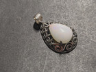 2.30 Ct. Ethiopia Natural White Play-of-Color Pear Opal Silver Filigree Pendant — photo 2