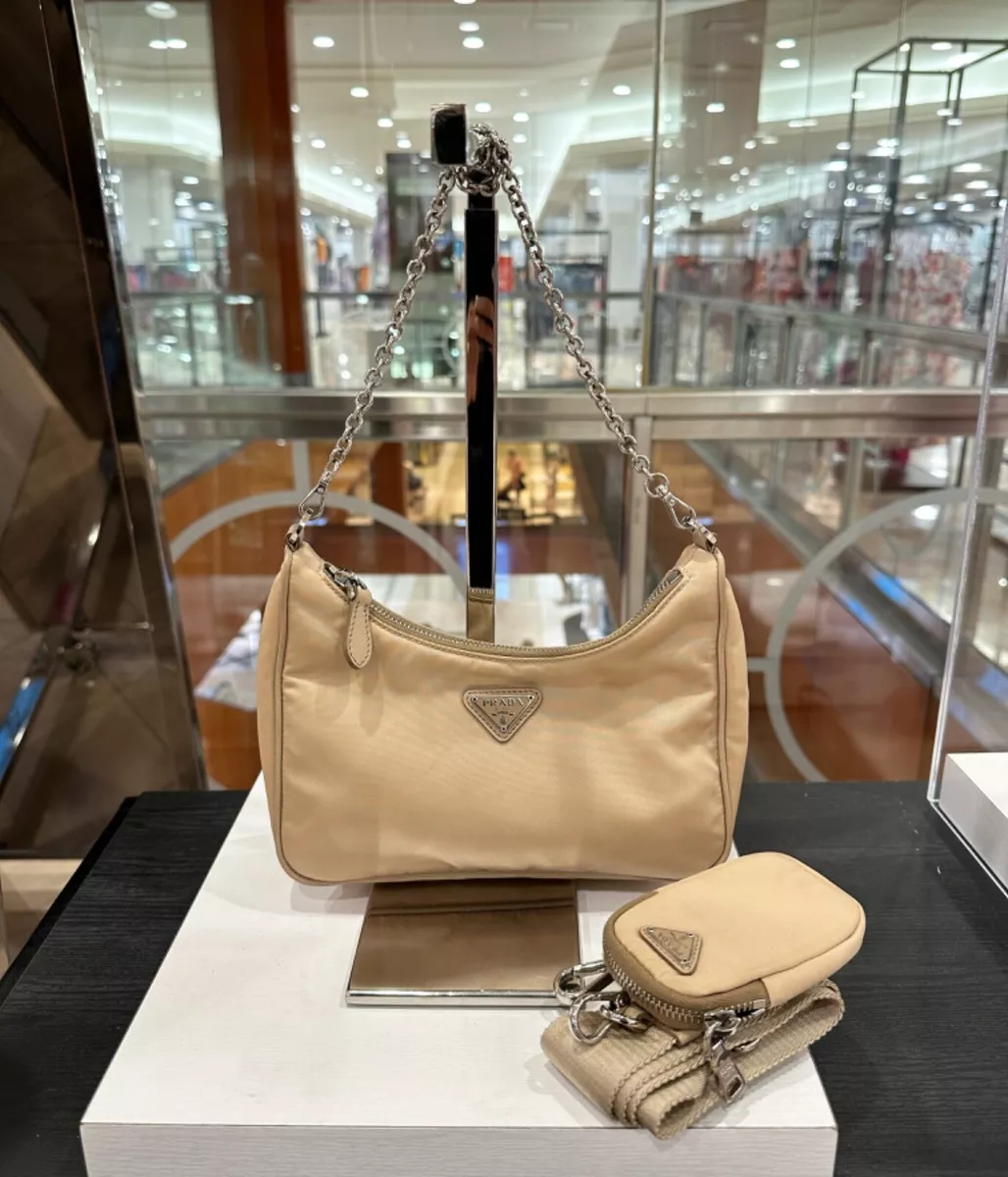 PRADA Re Edition 2005 Hobo Bag Beige Nylon