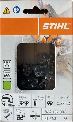 NEW STIHL CHAINSAW SAW CHAIN 3662 005 0066 33 RM3 66 DRIVE LINKS 3/8 .50 GAUGE 