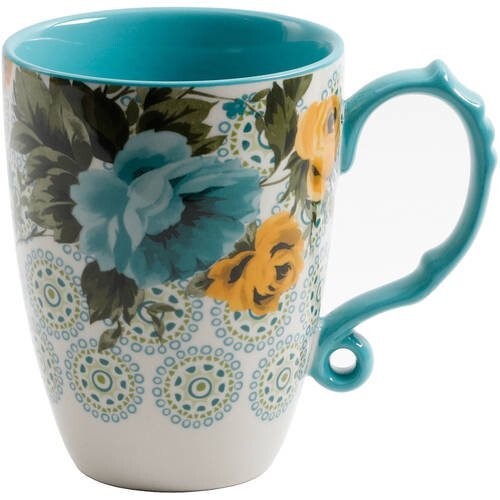 Pioneer Woman Rose Shadow Latte Mug 4pc Set 26oz Turquoise Stoneware Cups New - Picture 9 of 10