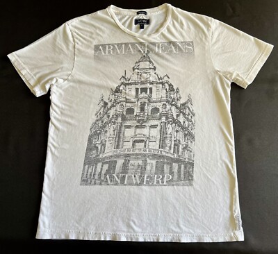 Armani Jeans Antwerp Graphic T-Shirt White Size Small Short