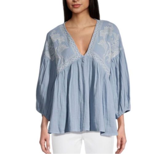 Weltmarkt Rumí Kornblumenblau Boho Bauern Top