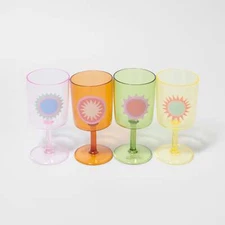 SunnyLife Poolside Wine Glass Rio Sun Multicolor Set of 4 New in Box