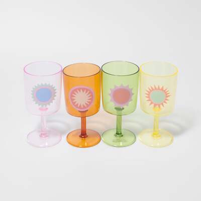 SunnyLife Poolside Wine Glass Rio Sun Multicolor Set of 4 New in Box