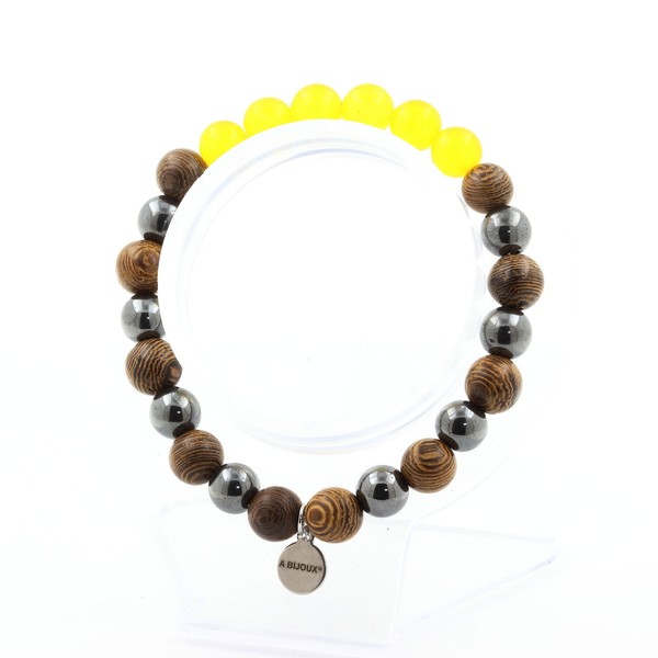 Armband Perlen Achat Gelb + HäMatit+ Holz 8 Mm. Made In Frankreich-image