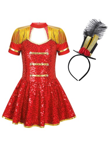 UK Kids Girls Circus Ringmaster Outfits Halloween Sequin Tutu Leotard Dancewear - Picture 23 of 31