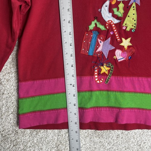 Vintage Michael Simon Christmas Long Sleeve Women’s Large Red V-neck Embroidered - Picture 4 of 6