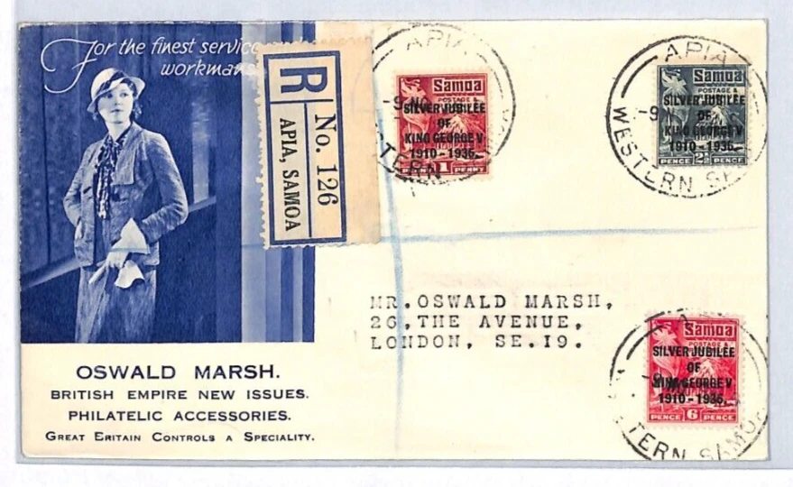 Juego de cubierta SAMOA 1935 PLATA JUBILEO *OSWALD MARSH* anuncio ilustrado año 42 Foto 2 de 4