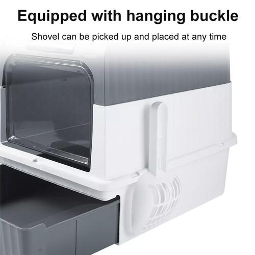 Large Cat Litter Box Pet Toilet Skylight Enclosed Drawer Scoop Covered Tray Chic - Picture 8 of 12