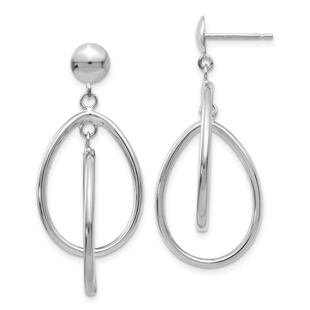 14k White Gold 37mm Polished Oval Dangle Earrings