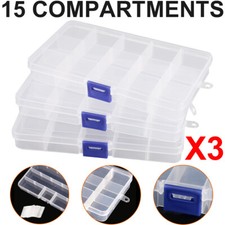 3X Adjustable 15 Compartment Plastic Storage Box Jewellery Bead Craft Organizer