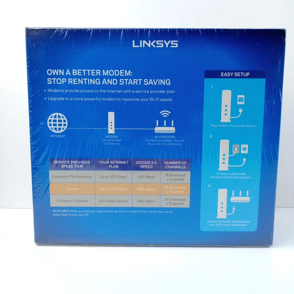 Linksys Docsis 3.0 16x4 Cable Modem Intel CM3016 New & Sealed - Image 2 of 4