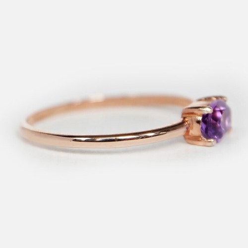 10K Solid Gold Natural Oval Amethyst Gemstone Handmade Solitaire Women Ring - Picture 5 of 5