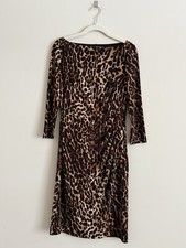 Lauren Ralph Lauren Leopard Print Dress Size 2 Side Ruching 3/4 Sleeves EUC