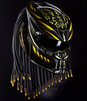 Motorcycle Helmet Had-Painted Fire Yellow Custom Predator Sz S to 3XL