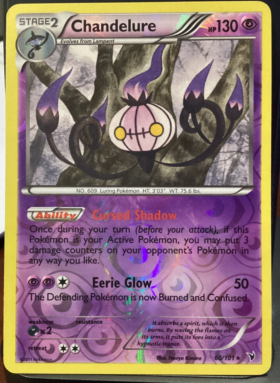 Pokemon 2011 Lightly Played+  Chandelure Noble Victories 60/101 Reverse Holo