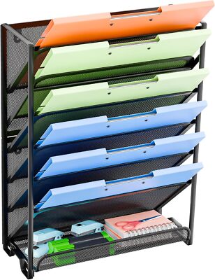 Simple Trending Wall File Organizer, Mesh 7-Tier Vertical Hanging Black 